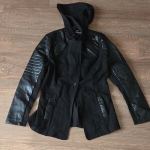 Blanc Noir Black Faux Leather Sleeve Jacket